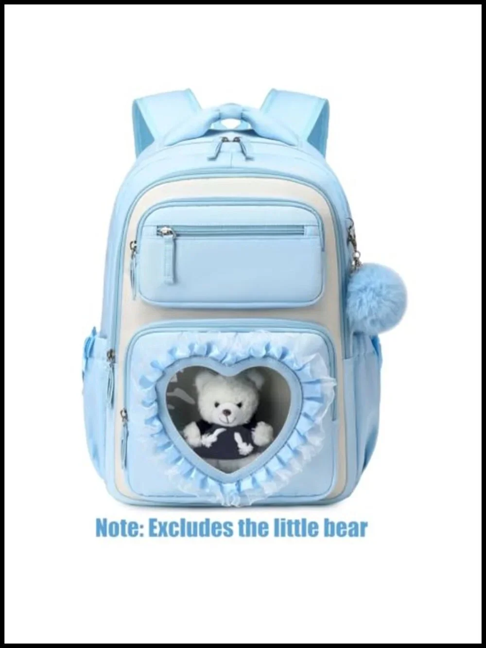 Cute Kawaii Backpack for Girls School, 17 Inch Bowknot Bookbag with Heart